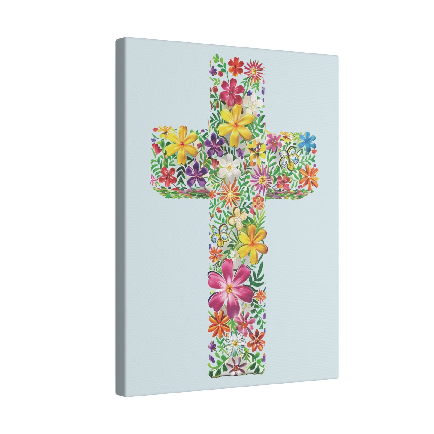 Floral Cross Light Blue Wall Canvas