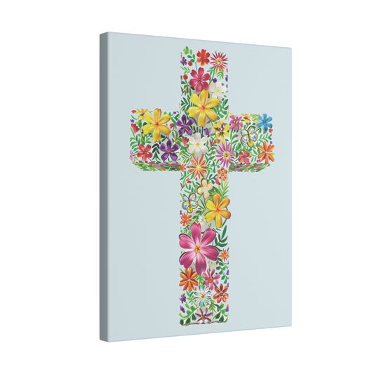Floral Cross Light Blue Wall Canvas
