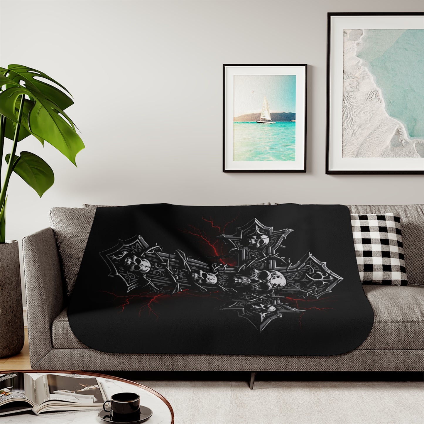 Vintage Halloween Skull Cross Sherpa Blanket