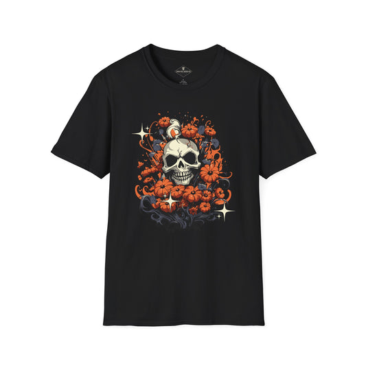 Skull Pumpkin Patch Halloween Black T-Shirt