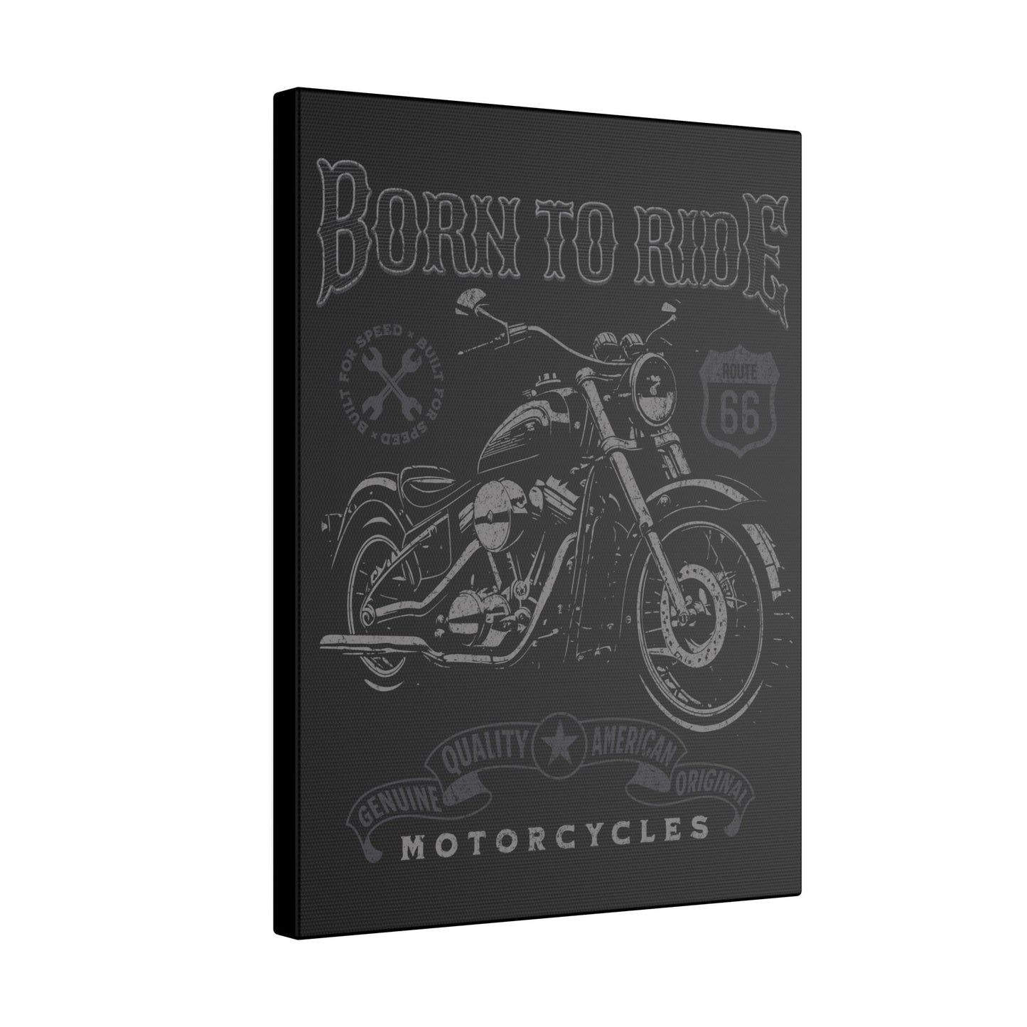 Born To Ride Motorcycle Black Wall Canvas