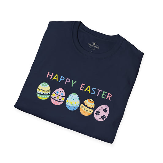Happy Easter Eggs Navy Blue T-Shirt