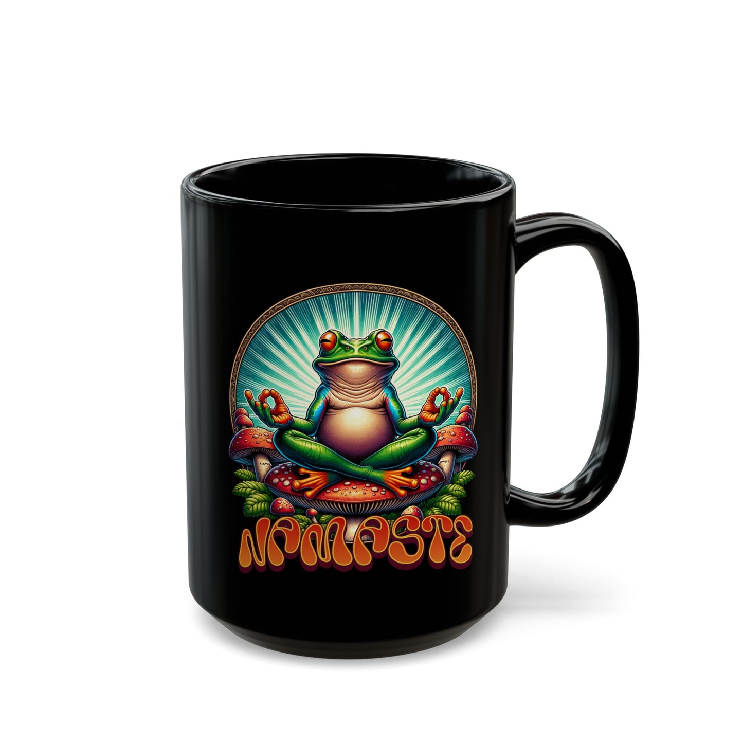 Namaste Yoga Frog Black Mug
