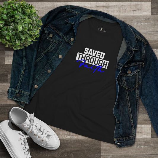Saved Through Faith Black Womens T-Shirt