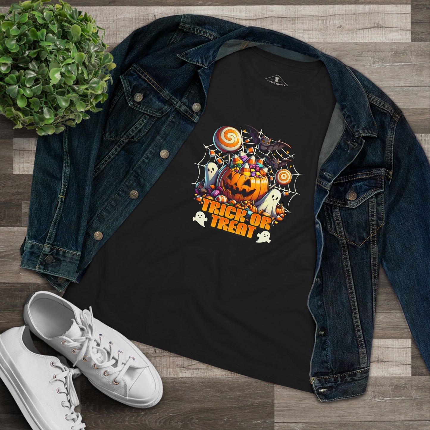 Trick Or Treat Halloween Collage Black Womens T-Shirt
