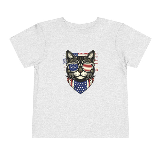 American Flag Cat Grey Toddler T-Shirt