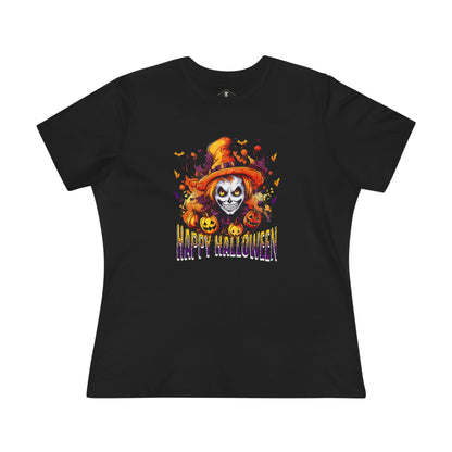 Happy Halloween Witch Black Womens T-Shirt