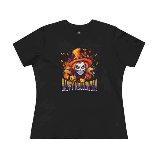 Happy Halloween Witch Black Womens T-Shirt