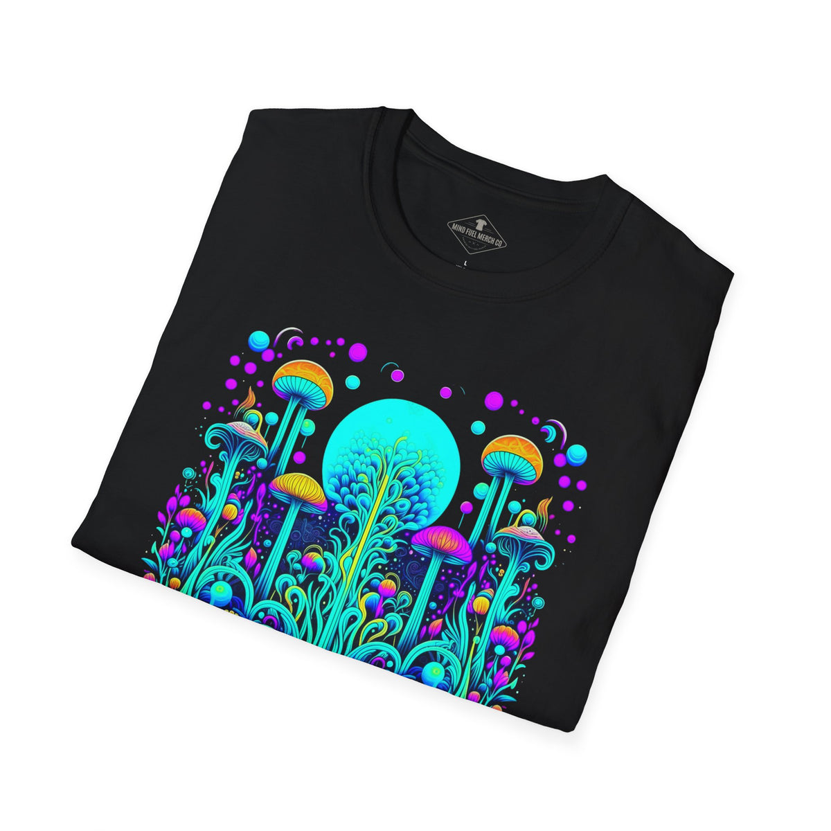 Trippy Mushroom Field Black T-Shirt