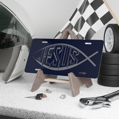 Jesus Fish Navy Vanity License Plate
