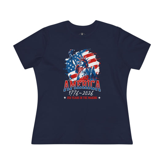 America 250 Years Liberty Flag Navy Womens T-Shirt