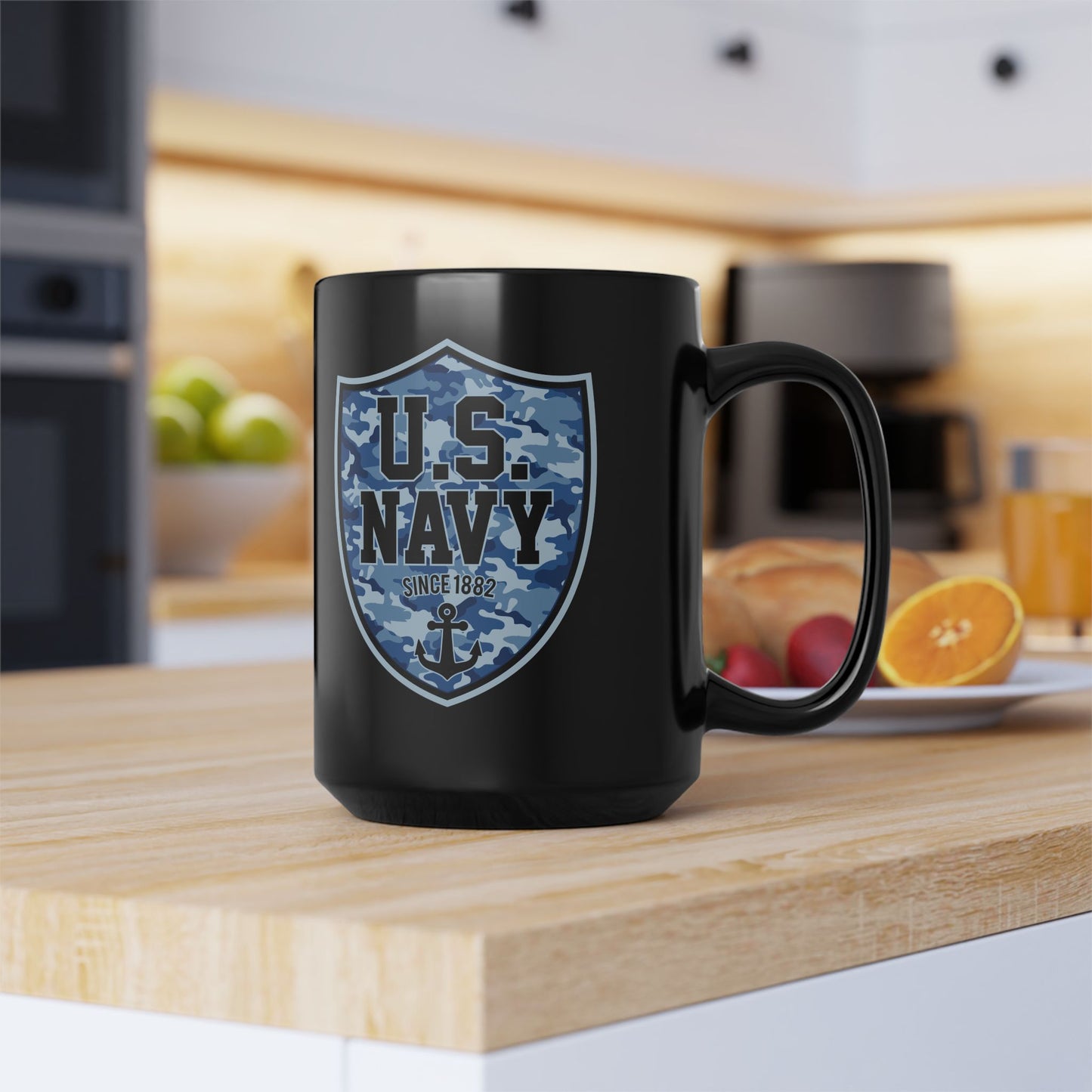 US Navy Camo Shield Black Mug
