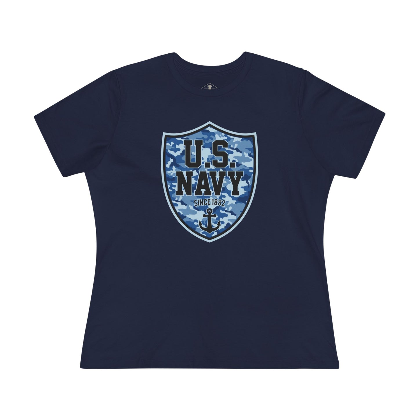 US Navy Camo Shield Blue Womens T-Shirt