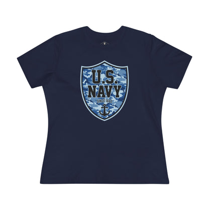 US Navy Camo Shield Blue Womens T-Shirt