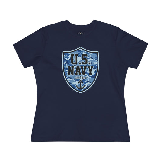 US Navy Camo Shield Blue Womens T-Shirt