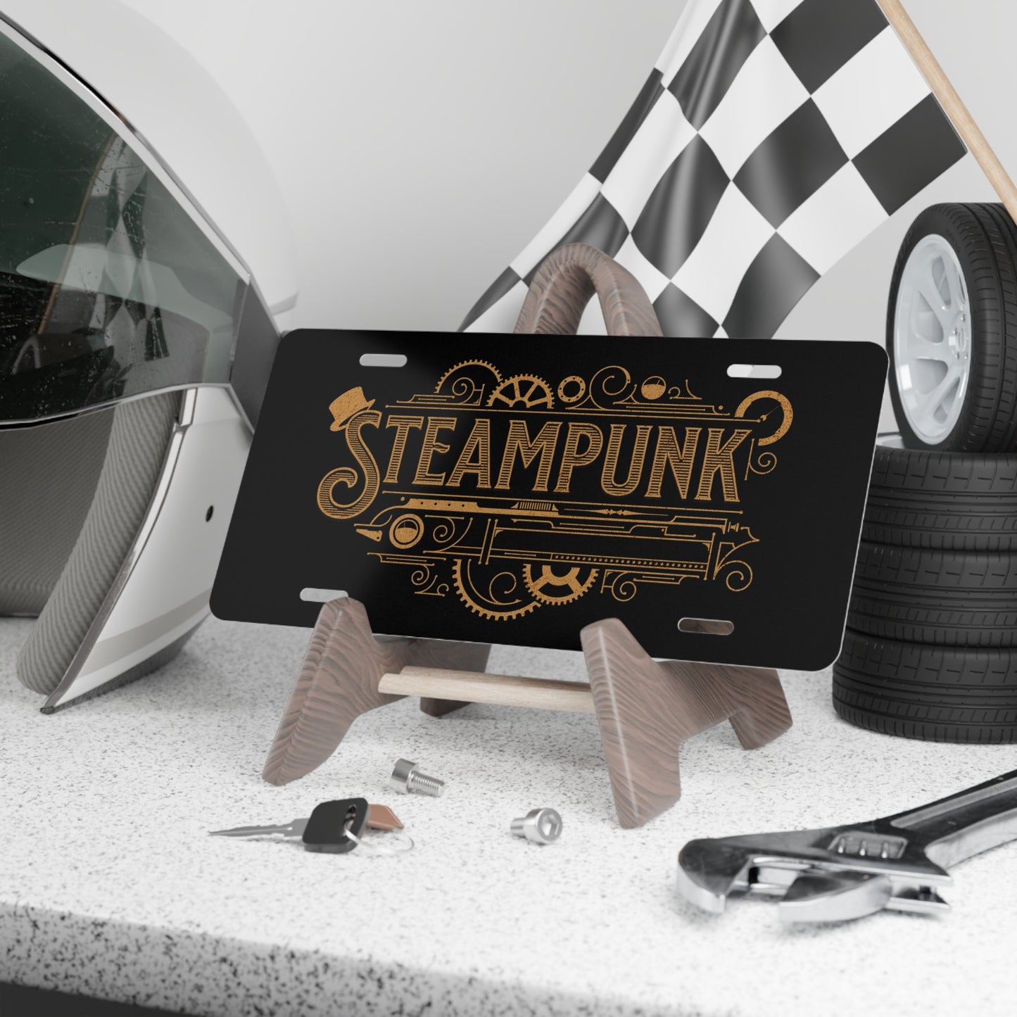 Steampunk Black Vanity License Plate