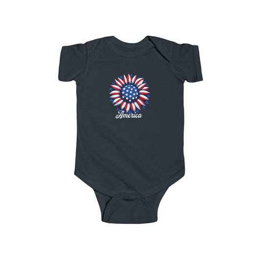 American Flag Flower Black Baby Bodysuit