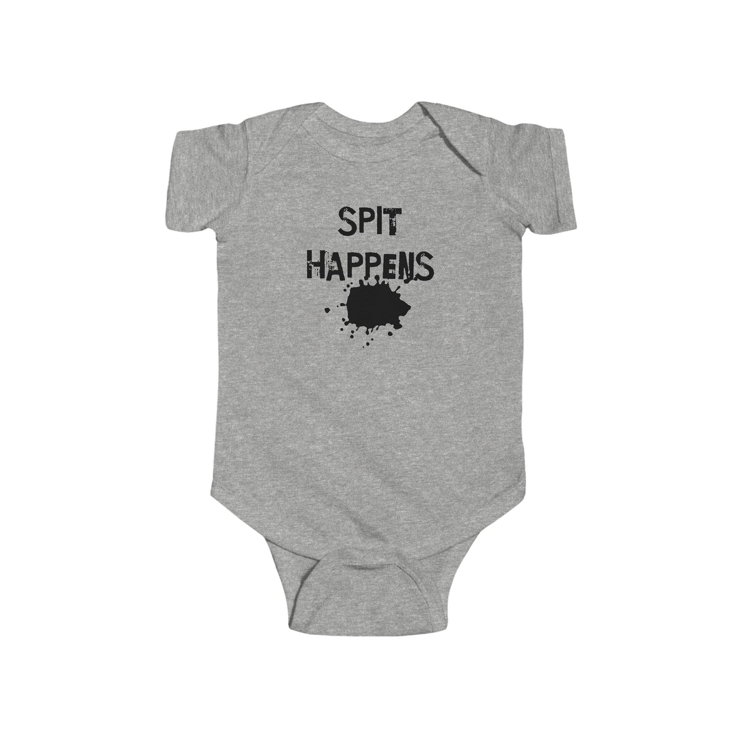 Spit Happens Grey Baby Bodysuit
