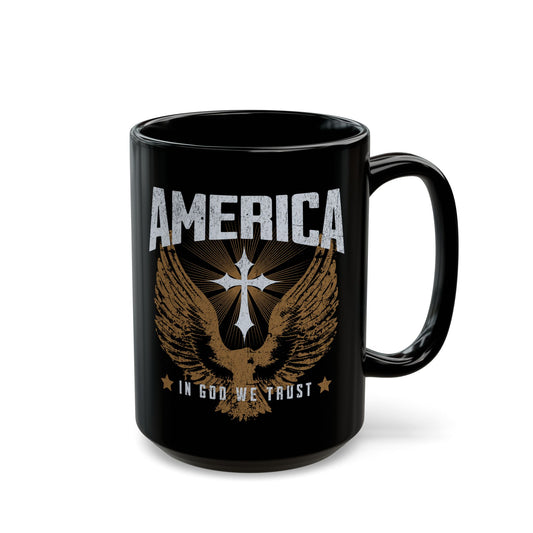 America In God We Trust Black Mug
