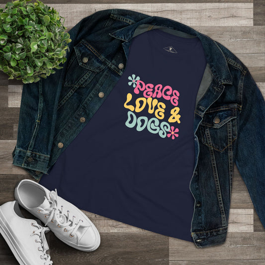 Peace Love And Dogs Navy Womens T-Shirt