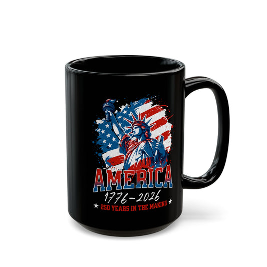 America 250 Years Liberty Flag Black Mug