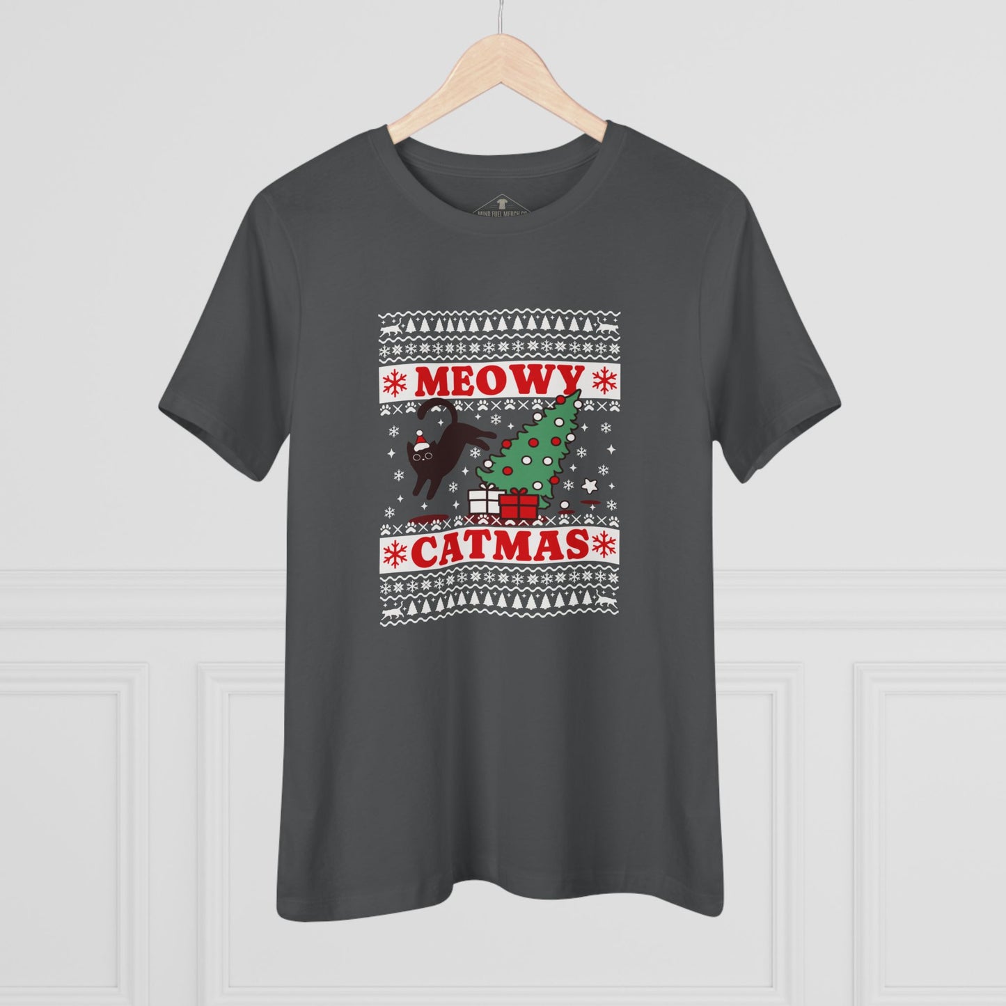 Meowy Catmas Christmas Grey Womens T-Shirt