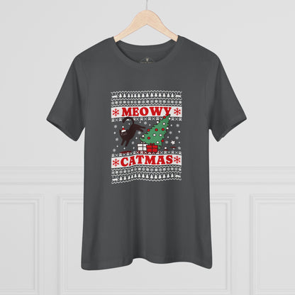 Meowy Catmas Christmas Grey Womens T-Shirt