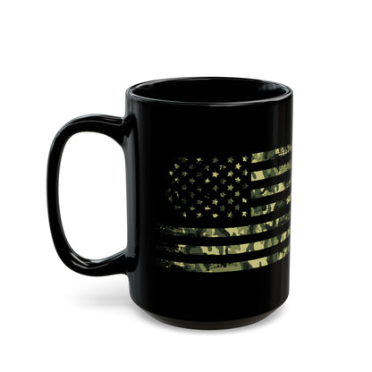 Green Camo US Flag Black Mug