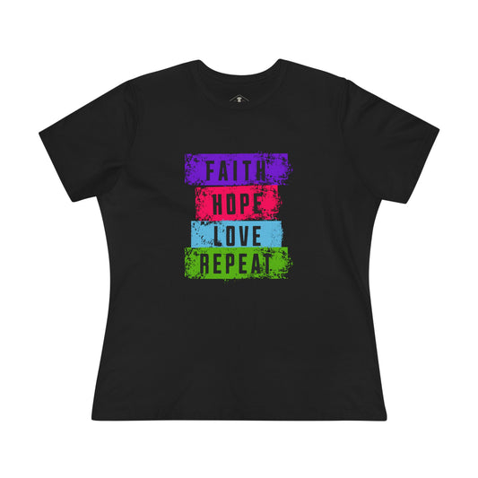 Faith Hope Love Repeat Black Womens T-Shirt