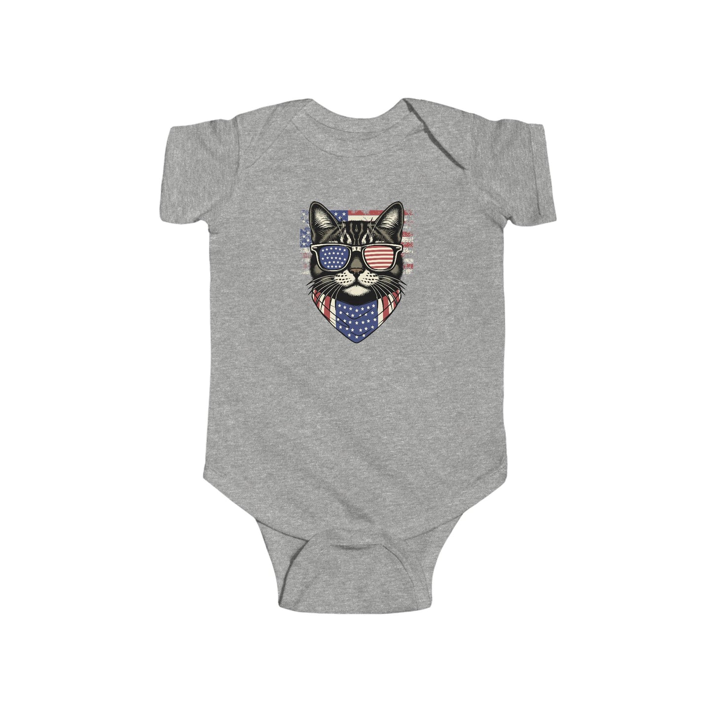 American Flag Cat Grey Baby Bodysuit