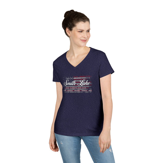 Smith Lake Tattered Flag Ladies V-Neck T-Shirt