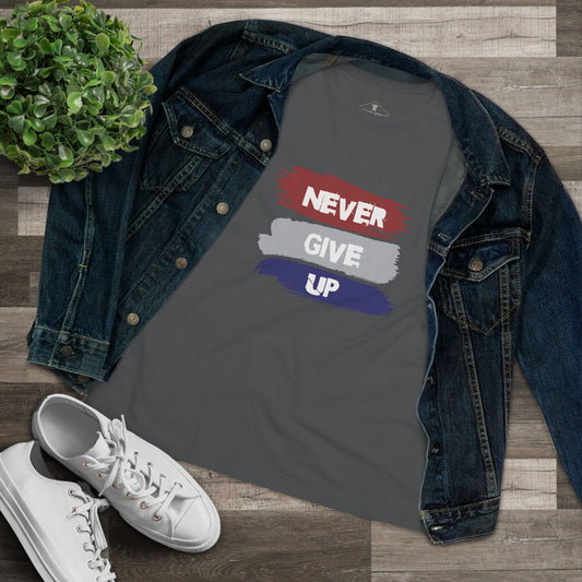 Never Give Up Charcoal Womens T-Shirt