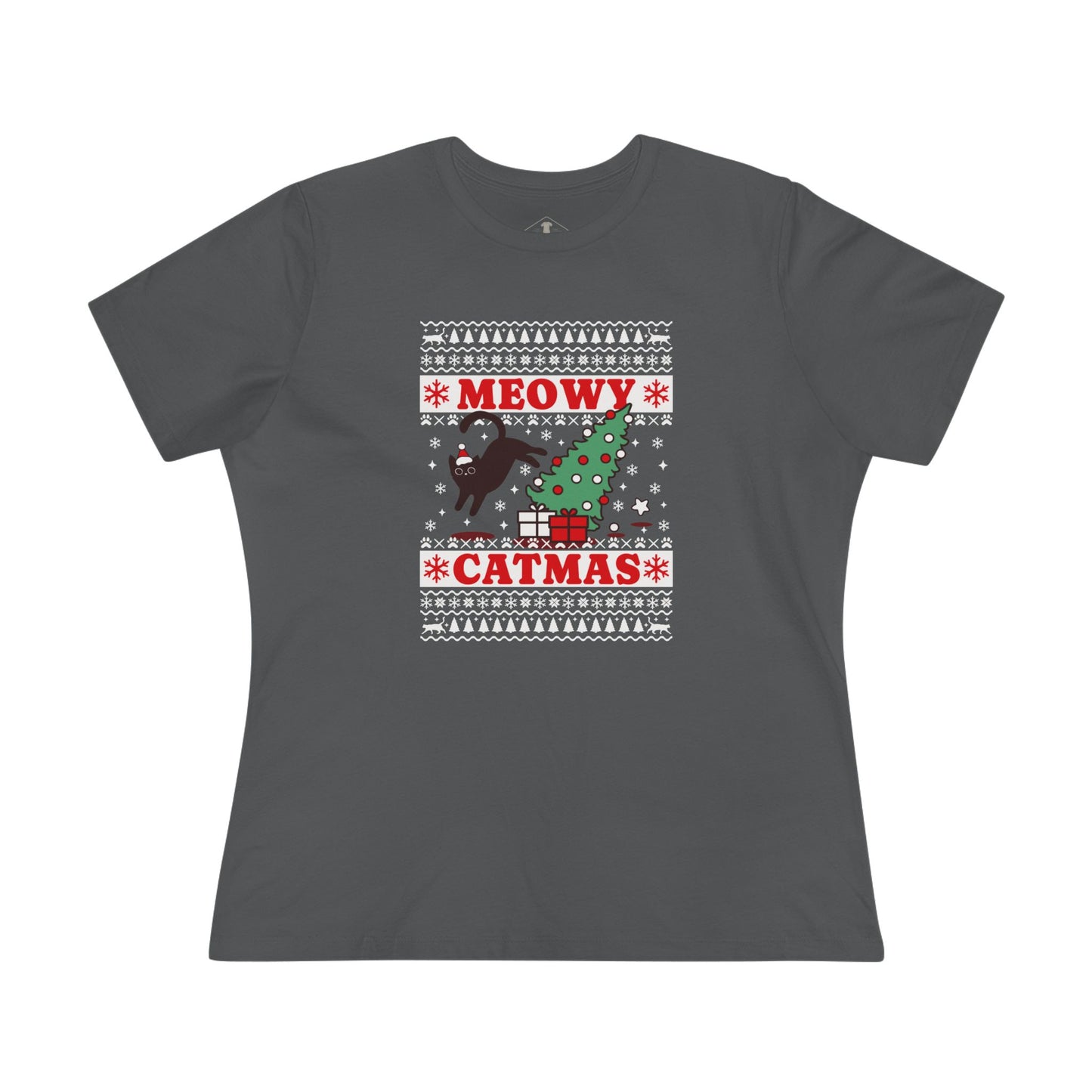 Meowy Catmas Christmas Grey Womens T-Shirt
