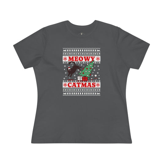 Meowy Catmas Christmas Grey Womens T-Shirt