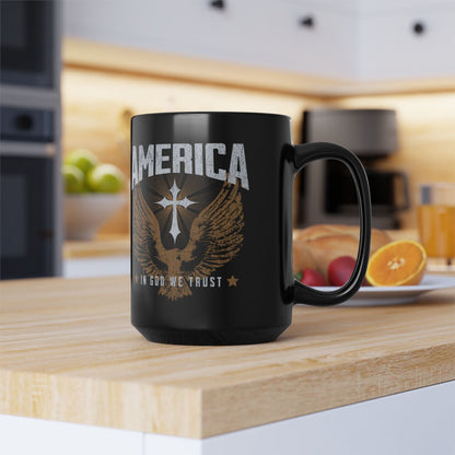 America In God We Trust Black Mug