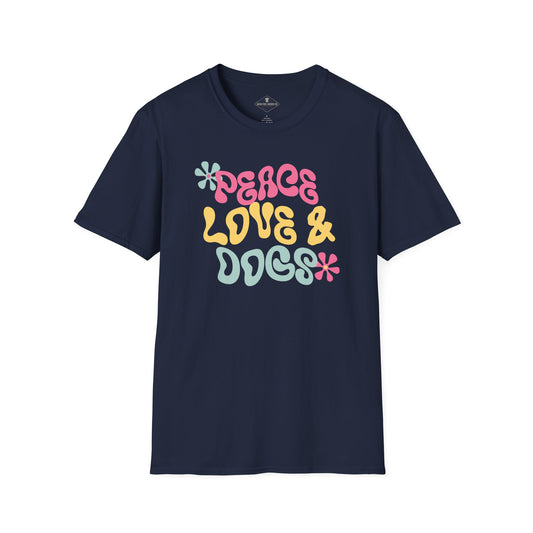 Peace Love And Dogs Navy Blue T-Shirt