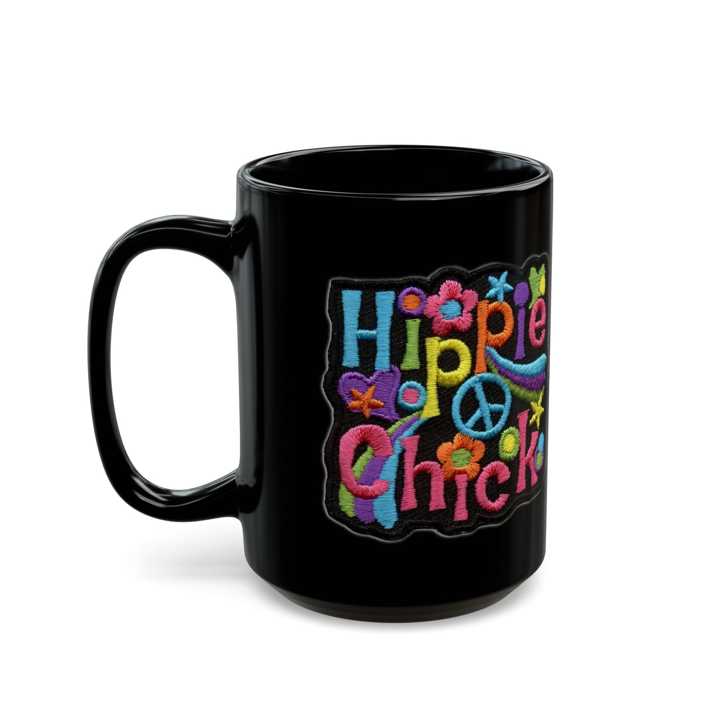 Vintage 1970's Hippie Chick Black Mug