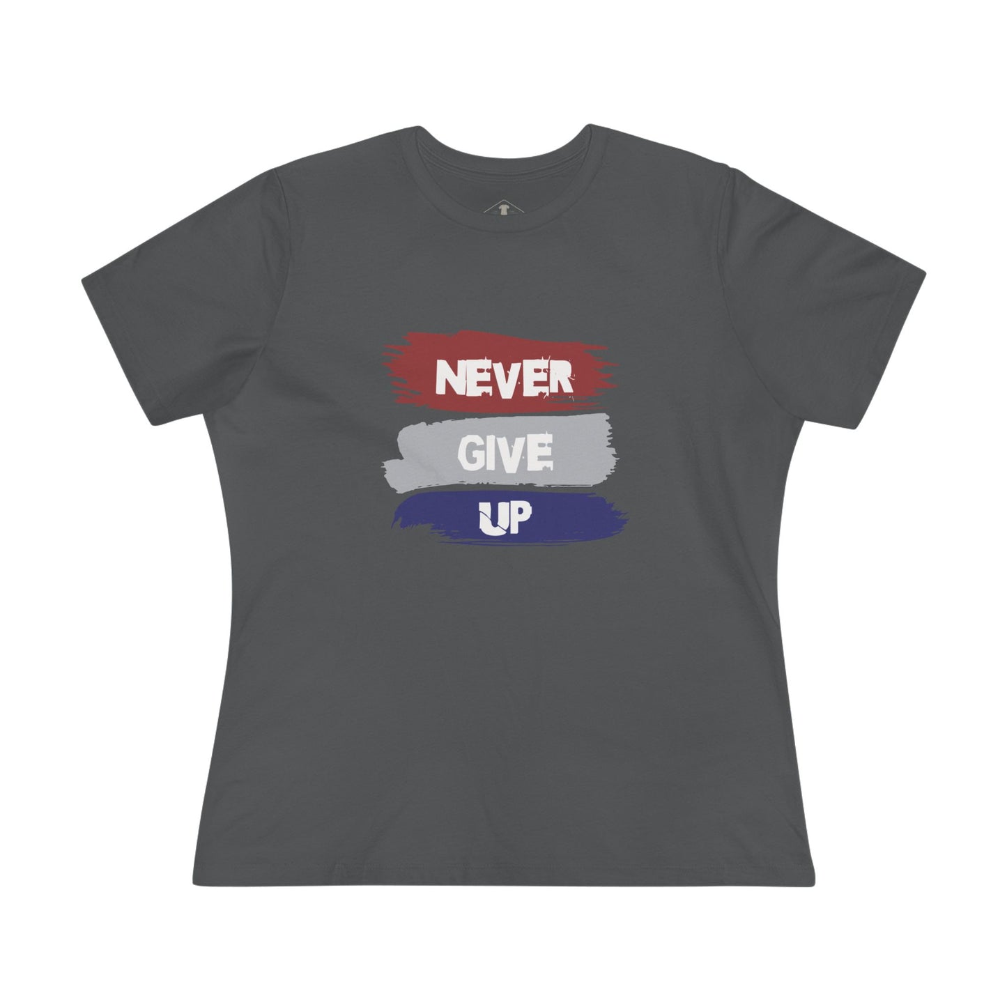 Never Give Up Charcoal Womens T-Shirt