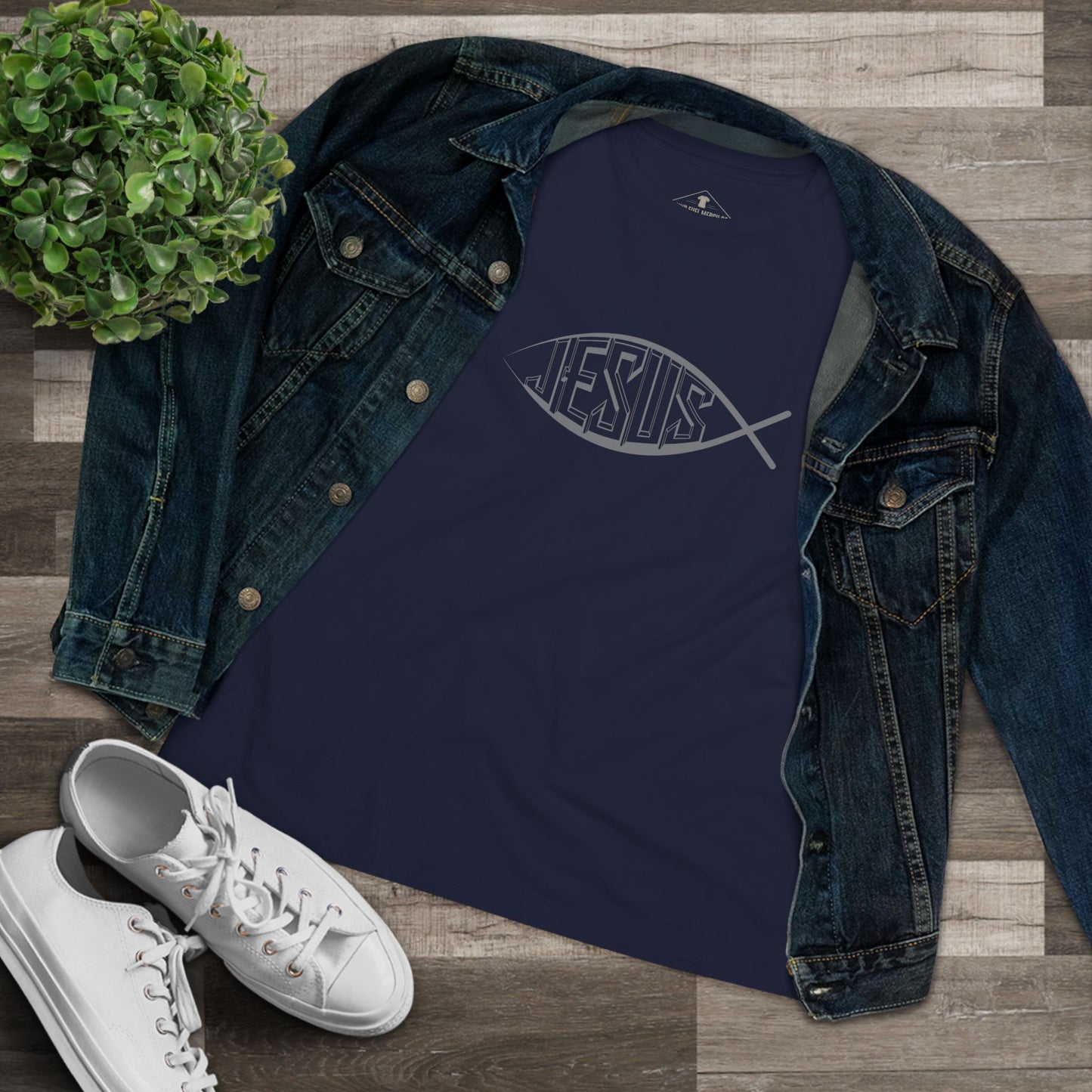 Jesus Fish Navy Womens T-Shirt