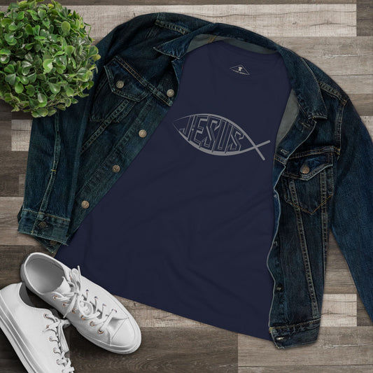 Jesus Fish Navy Womens T-Shirt