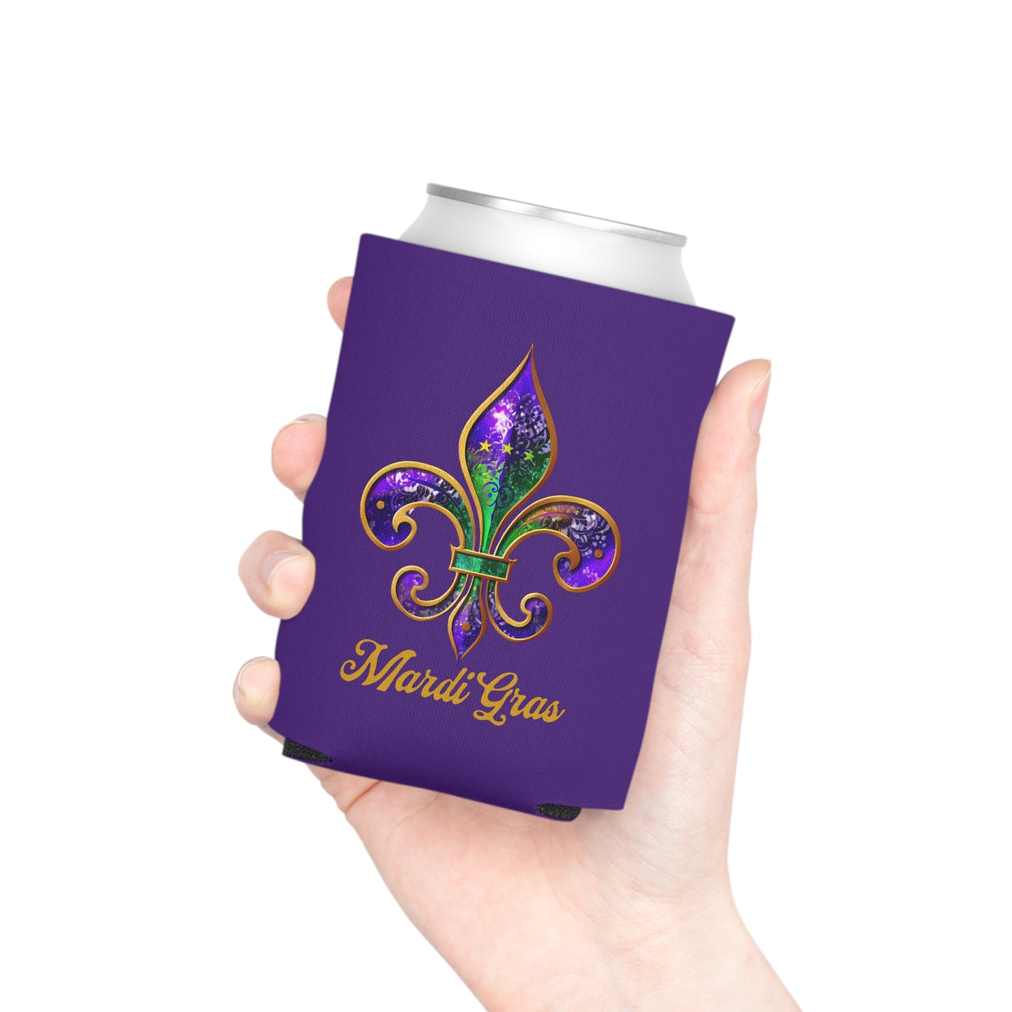 Mardi Gras Fleur De Lis Purple Koozie Can Cooler