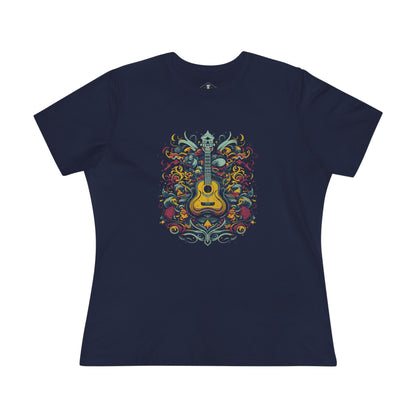 Floral Guitar Navy Womens T-Shirt