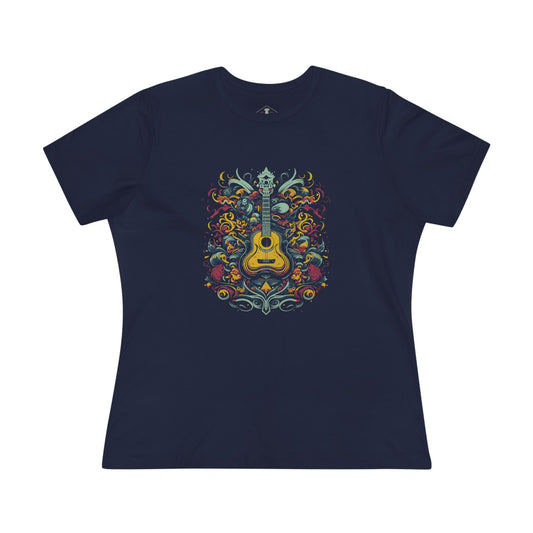 Floral Guitar Navy Womens T-Shirt