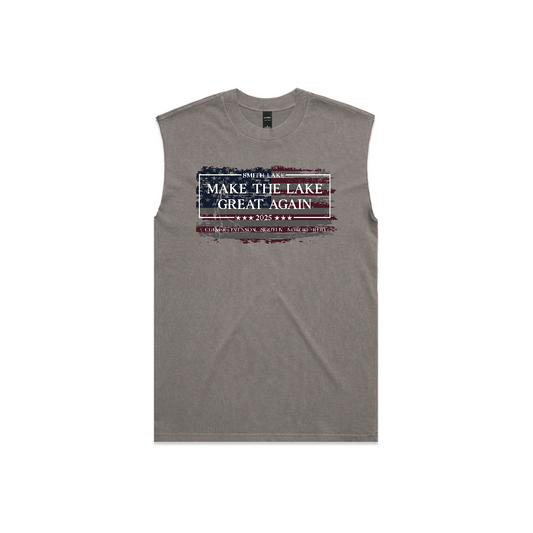 Make The Lake Great Again Tattered Flag Grey Faded Tank Top