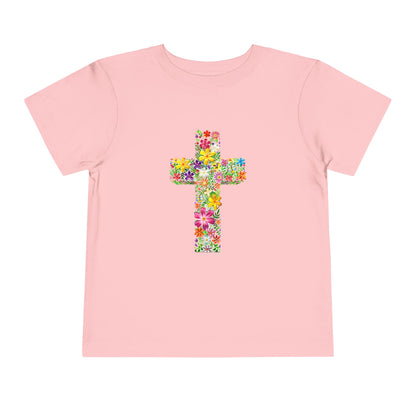 Floral Cross Pink Toddler T-Shirt