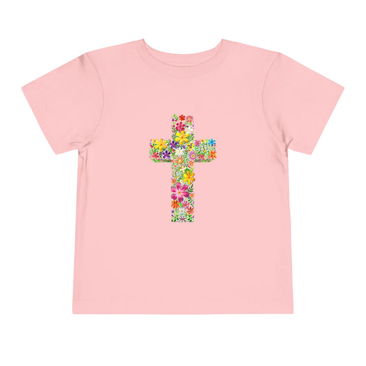 Floral Cross Pink Toddler T-Shirt