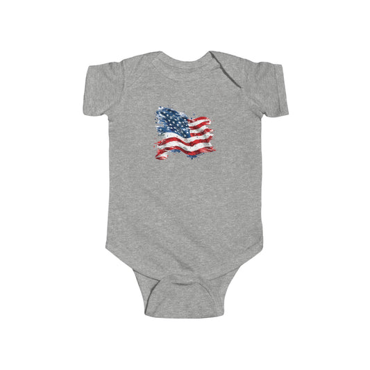 Vintage American Flag Grey Baby Onesie