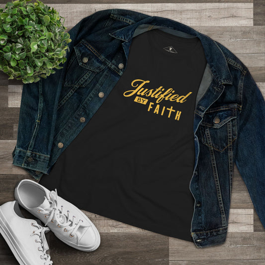 Justified By Faith Black Womens T-Shirt