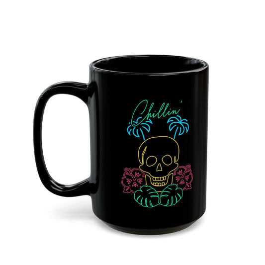 Chillin' Neon Skull  Black Mug
