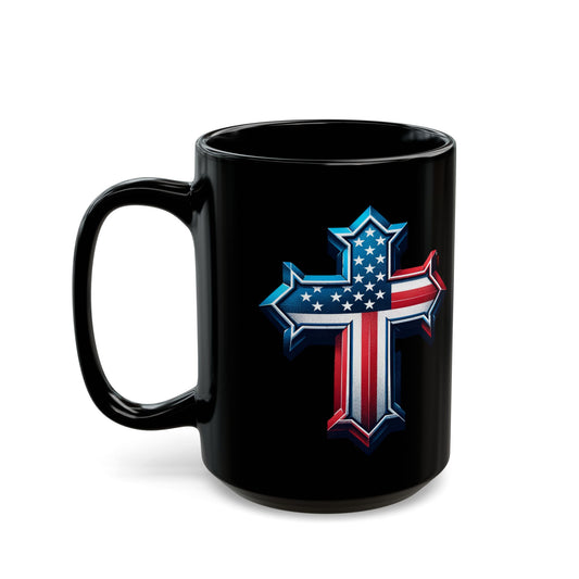 American Flag Cross Black Mug